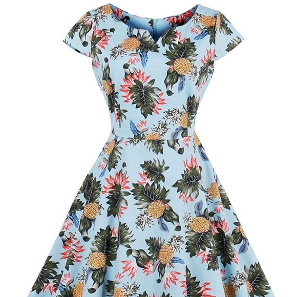 Dresses & Skirts - Never worn! Blue cap-sleeved dress w/pineapples